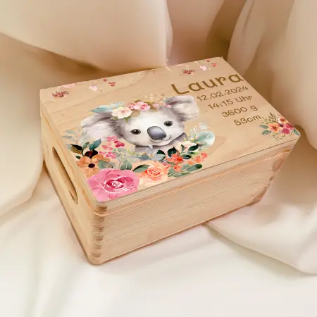 Personalisierte Erinnerungsbox zur Geburt | Koala bedruckt | 30 x 20 x14 cm